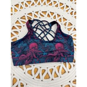 CVG Constantly Varied Gear Octopus Kraken Strappy Back Sports Bra Magenta Teal M